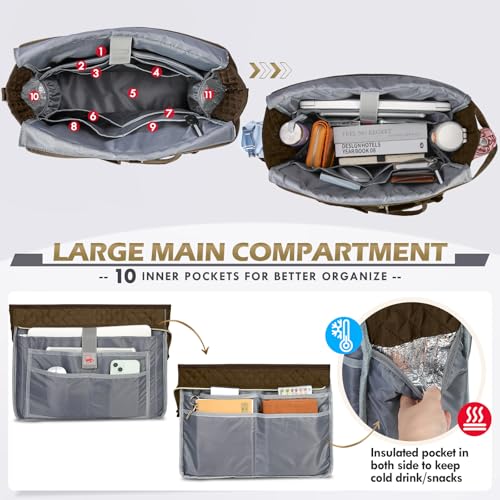 RAINSMORE Teacher Tote Bag 15.6 inch Laptop Bag for Women Work Bags Laptop Tote Nurse Bag Professional Computer Messenger with Insulated Pocket, Laptop Briefcase for Office, College, Nursing, Coffee - Image 3