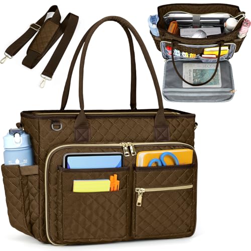 RAINSMORE Teacher Tote Bag 15.6 inch Laptop Bag for Women Work Bags Laptop Tote Nurse Bag Professional Computer Messenger with Insulated Pocket, Laptop Briefcase for Office, College, Nursing, Coffee - Image 1