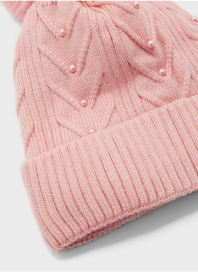 Ginger Cable Knit Pearl Winter Beanie