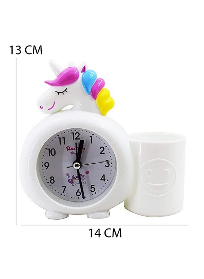 PARTEET Plastic Alarm Analog Clock With Pen Holder For Kids, Bedroom Unicorn Alarm Clock, Watch For Girls Loud Bell Alarm Table Clock For Heavy Sleepers (Assorted), 13 Centimeters, 14 CM - Image 3