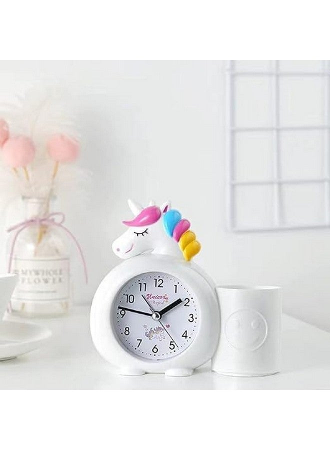 PARTEET Plastic Alarm Analog Clock With Pen Holder For Kids, Bedroom Unicorn Alarm Clock, Watch For Girls Loud Bell Alarm Table Clock For Heavy Sleepers (Assorted), 13 Centimeters, 14 CM - Image 1
