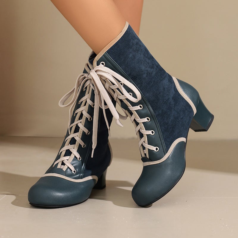 Plus Size Women'S Boots Color Matching Cross Lace 40-48 With Short Boots Martins Boots - Image 2