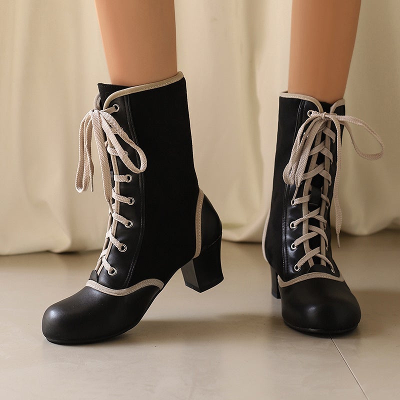 Plus Size Women'S Boots Color Matching Cross Lace 40-48 With Short Boots Martins Boots - Image 3
