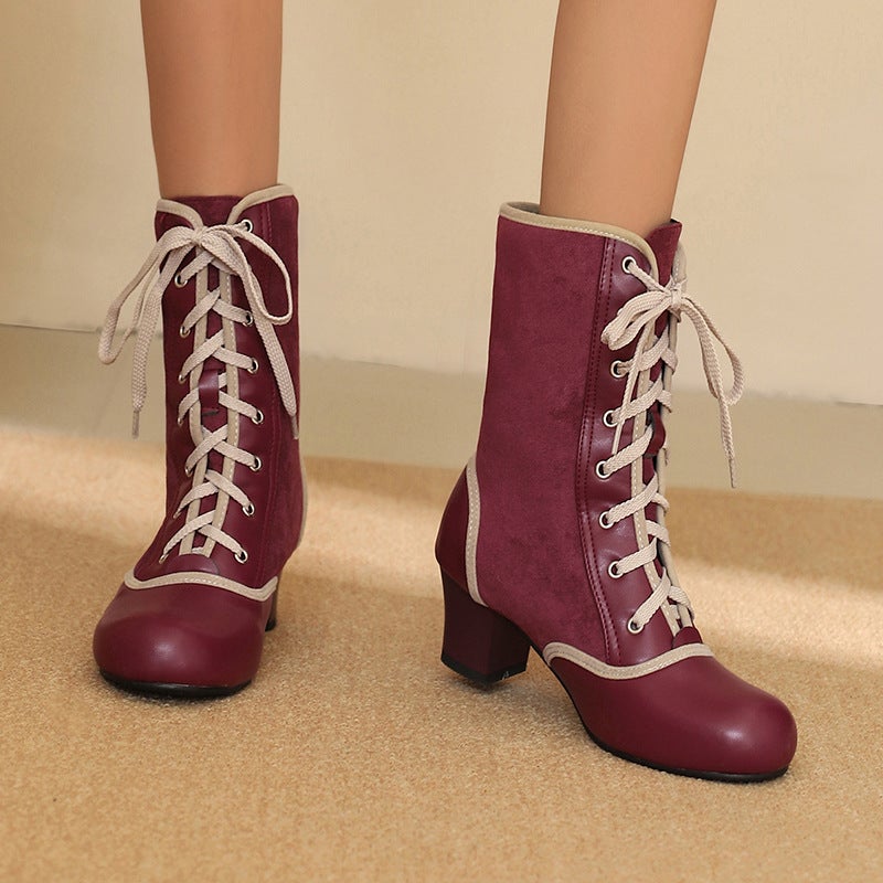 Plus Size Women'S Boots Color Matching Cross Lace 40-48 With Short Boots Martins Boots - Image 4