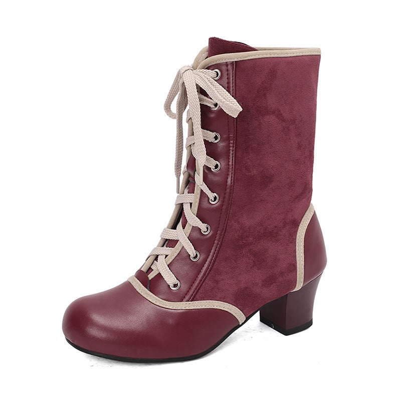 Plus Size Women'S Boots Color Matching Cross Lace 40-48 With Short Boots Martins Boots - Image 1