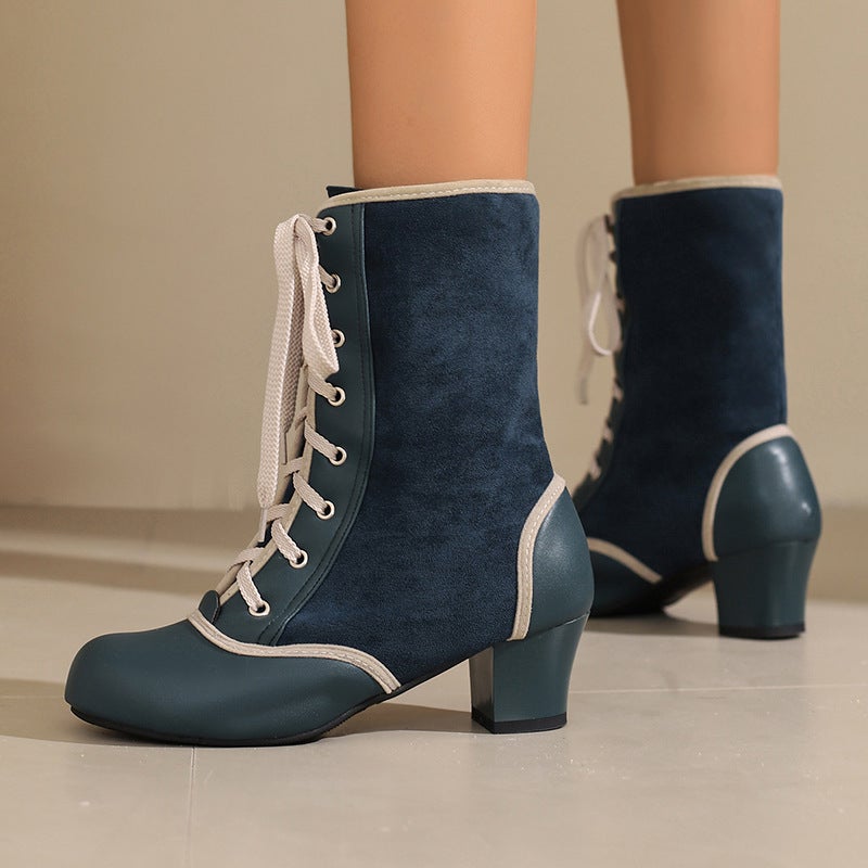 Plus Size Women'S Boots Color Matching Cross Lace 40-48 With Short Boots Martins Boots - Image 5