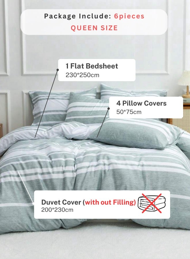 LUNA Home Queen size 6 Pieces, Green Stripe Design Duvet cover set - Image 2