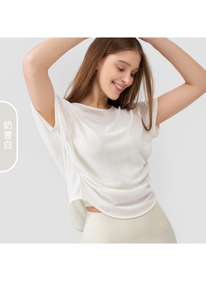 New Style Loose Bamboo Yarn Sports Top For Women, Casual Breathable Quick-dry Fitness Short-sleeve Versatile Beautiful Back Yoga Cover-up