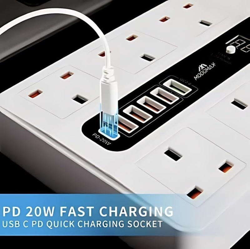Biki Extension Board with USB Slots, 3M Power Strip Surge Protector, 2500W Multi Plug Socket - توصيلة كهربائية 3 متر مع منافذ USB ومشترك كهرباء ضد الحريق - Image 2