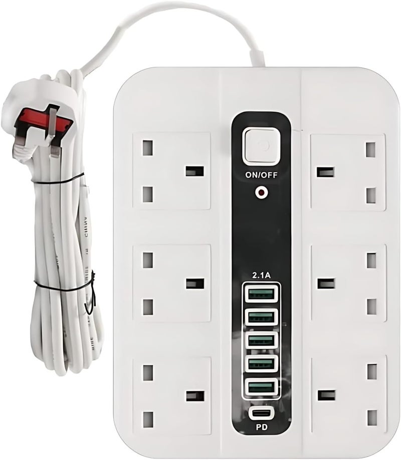 Biki Extension Board with USB Slots, 3M Power Strip Surge Protector, 2500W Multi Plug Socket - توصيلة كهربائية 3 متر مع منافذ USB ومشترك كهرباء ضد الحريق - Image 1