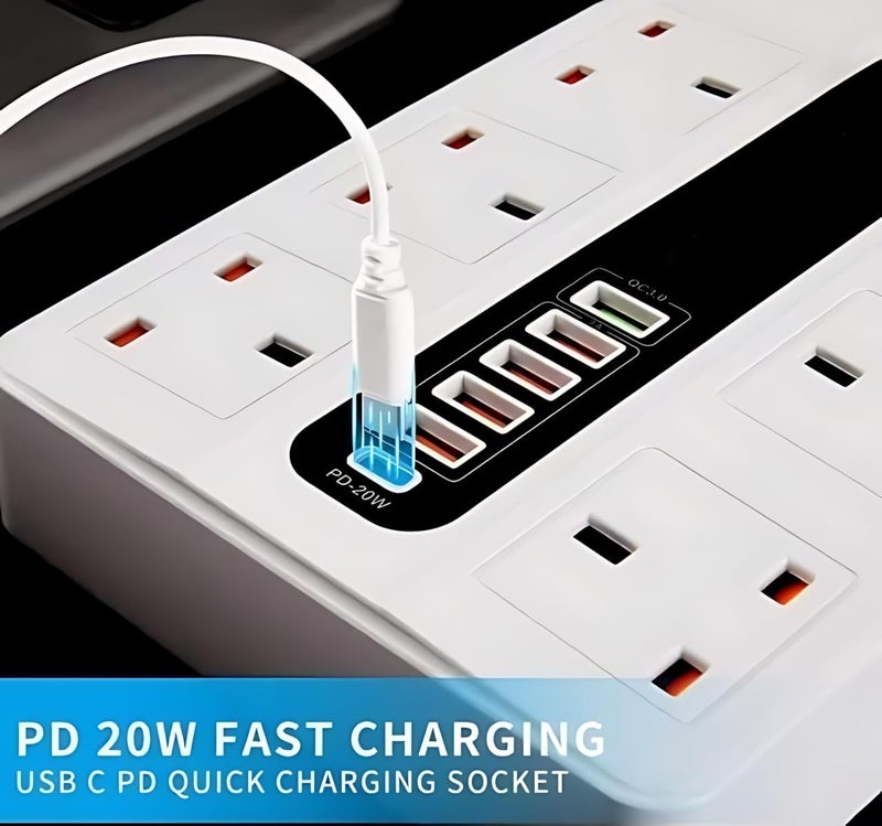 Biki Extension Board with USB Slots, 3M Power Strip Surge Protector, 2500W Multi Plug Socket - توصيلة كهربائية 3 متر مع منافذ USB ومشترك كهرباء ضد الحريق - Image 5