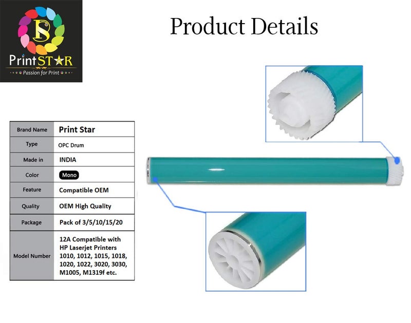 Print Star Premium OPC Drum Unit for HP 12A / Canon 303 / FX9 Toner Cartridge - Pack of 5 Single Color Toner - Image 2