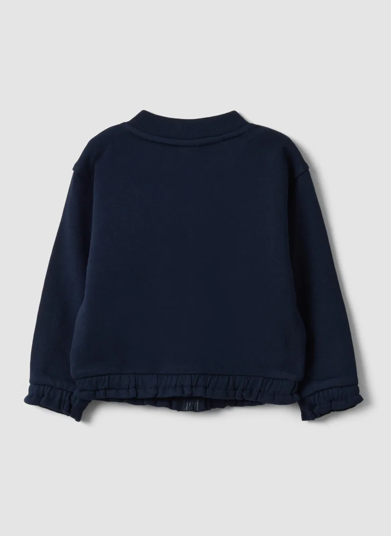 Ovs OVS Blue Pure Cotton Sweatshirt With Crew Neck, Zip And Teddy Bear Detail For Baby Girl