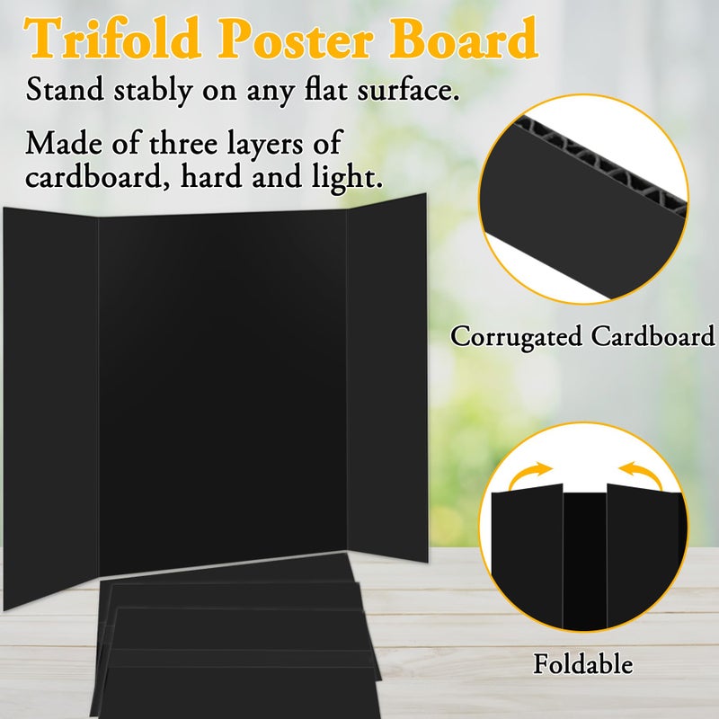 AKONEGE 3PCS Small Trifold Poster Board, 21 x 14 Inches Black Corrugated Cardboards Mini Tri Fold Poster Boards for School Projects, Science Fair, Business Presentations, Exhibitions, Event Display - Image 4