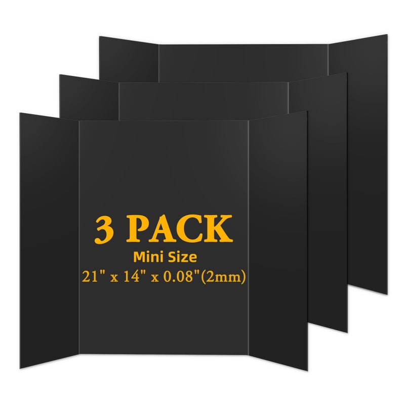 AKONEGE 3PCS Small Trifold Poster Board, 21 x 14 Inches Black Corrugated Cardboards Mini Tri Fold Poster Boards for School Projects, Science Fair, Business Presentations, Exhibitions, Event Display - Image 1