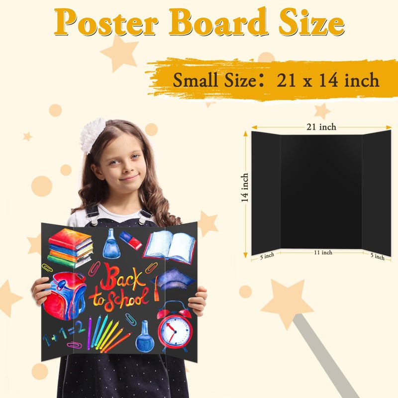 AKONEGE 3PCS Small Trifold Poster Board, 21 x 14 Inches Black Corrugated Cardboards Mini Tri Fold Poster Boards for School Projects, Science Fair, Business Presentations, Exhibitions, Event Display - Image 2