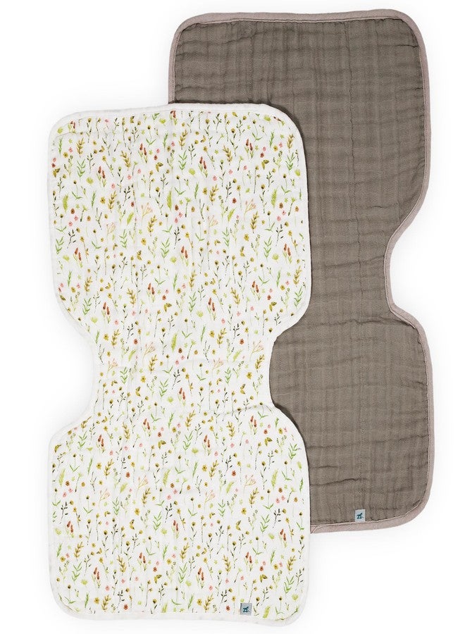 Little Unicorn 100% Natural Organic Cotton Burp Cloth 2 Pack | Ultra-Absorbent & Soft Muslin Fabric | Larger Size & Ergonomic Design (Floral Field + Driftwood) - Image 1