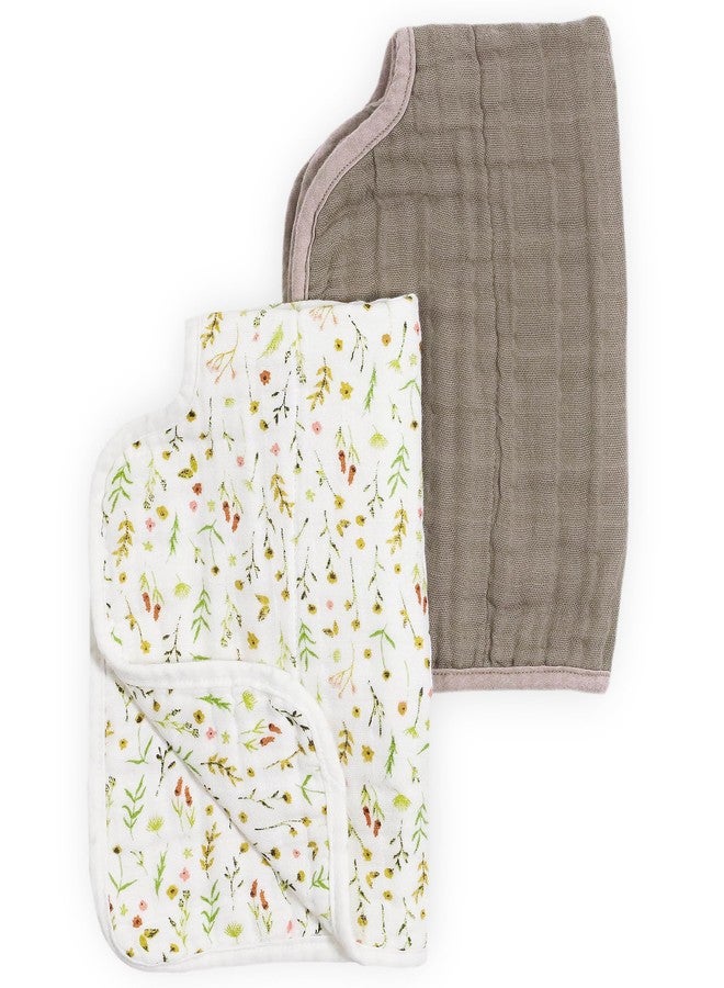 Little Unicorn 100% Natural Organic Cotton Burp Cloth 2 Pack | Ultra-Absorbent & Soft Muslin Fabric | Larger Size & Ergonomic Design (Floral Field + Driftwood) - Image 2