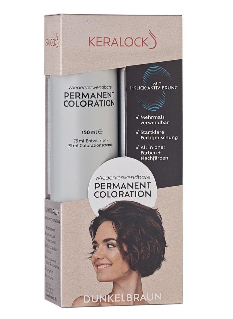 KERALOCK - Keralock Permanent Hair Color - 150ml, No Premix Needed, Reusable for Up to 4 Months - All-in-One Dye with Conditioner & Brush (Dark Brown, 150ml) - Image 1