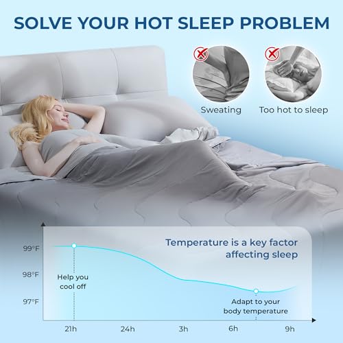BDEUS Cooling Comforter Full/Queen Size with 2 Pillowcases Set, Soft Cooling Blanket for Hot Sleeper, Lightweight Summer Quilt, Cold Ice Feeling Double Side Bed Set, 90"X90", Grey/Light Grey - Image 3