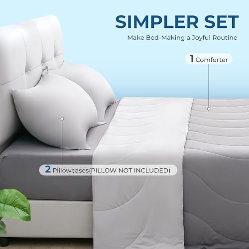 BDEUS Cooling Comforter Full/Queen Size with 2 Pillowcases Set, Soft Cooling Blanket for Hot Sleeper, Lightweight Summer Quilt, Cold Ice Feeling Double Side Bed Set, 90"X90", Grey/Light Grey - Image 5