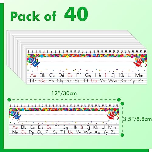 Gethelud 40 PCS Desk Nameplates Waterproof Confetti Desk Name Tags with Alphabet Number Line 130 Erasable and Reusable Traditional Manuscript Name Plate for Classroom School Student 12 x 35 - Image 3