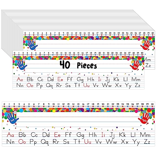 Gethelud 40 PCS Desk Nameplates Waterproof Confetti Desk Name Tags with Alphabet Number Line 130 Erasable and Reusable Traditional Manuscript Name Plate for Classroom School Student 12 x 35 - Image 1