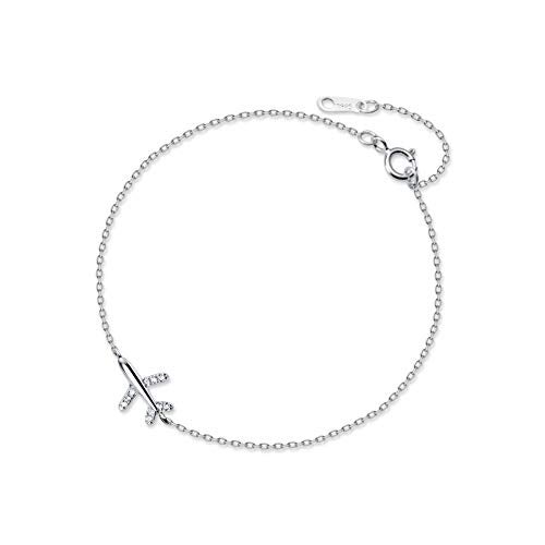 Dtja Crystal Airplane Bracelet for Women Sterling Silver Cute Delicate Fly Plane Adjustable Charm Link Bracelets Airline Jewelry Christmas Gifts Souvenir for Best Friend freedom Lover Wanderlust - Image 1