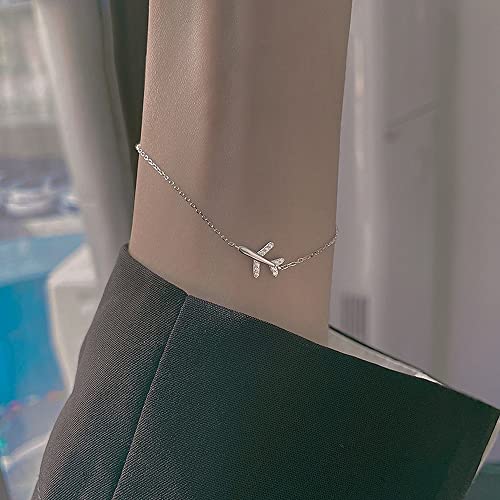 Dtja Crystal Airplane Bracelet for Women Sterling Silver Cute Delicate Fly Plane Adjustable Charm Link Bracelets Airline Jewelry Christmas Gifts Souvenir for Best Friend freedom Lover Wanderlust - Image 3