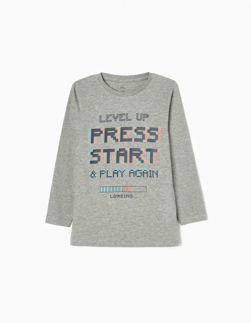 Zippy Long-sleeve Cotton T-shirt for Boys 'Play', Grey