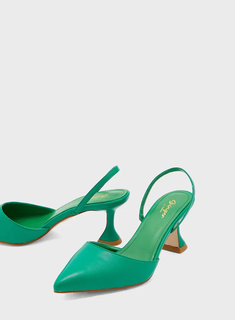Ginger Flared Heel Pointed Pump