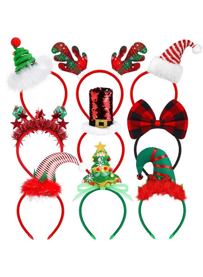 Elcoho 9 Pack Assortment Christmas Headbands Christmas Party Toys Hats Costume Reindeer Santa Headbands for Christmas Holiday Party, 9 Styles - Image 1