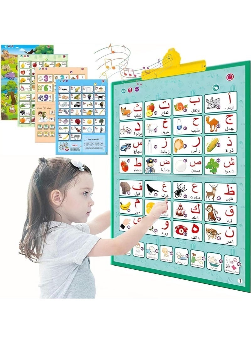 كتاب رسم تعليمي صوتية ناطق بعربية وإنجليزية (١٣ موضوعًا)، لوحات صوتية تفاعلية للأطفال، تعليم الحروف الأبجدية بطريقة ممتعة، رياض الأطفال، تعليم الأدعية، قصص الأبجدية - Image 1