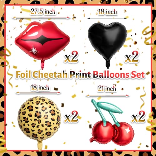 Realspring 30 Pcs Red and Black Birthday Party Decoration Kit with Foil Fringe BackdropCheetah Pattern Cherry Print Red Lips and Black Heart Balloon for Valentines Day Party DecorKiss The Miss Goodbye - Image 5