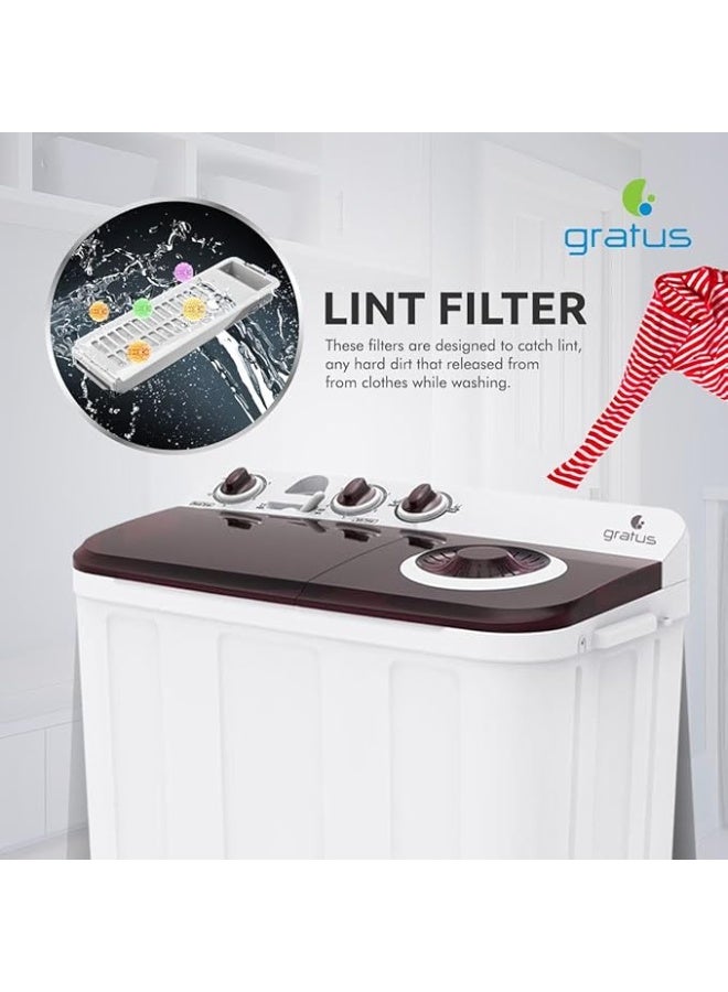 gratus 7 KG Top‑Load Semi‑Automatic Washing Machine | White Finish | Lint Filter & Spin‑Dry | Model GSWM07KCDX1 - Image 4