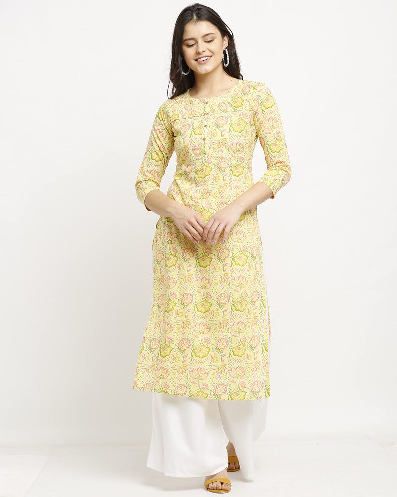Rajnandini كورتى راجنانديني النسائية باللون الأصفر من قطن كامبريك النقي بطباعة جايفوري (3XL - الحجم) - Image 4
