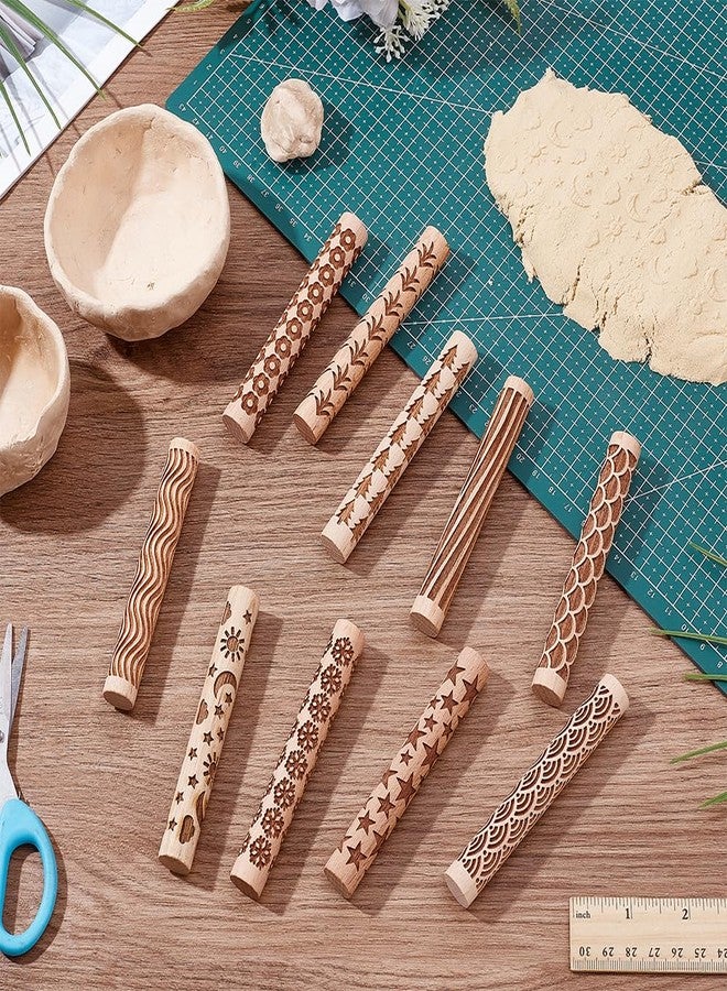 UNICRAFTALE 10Pcs Wooden Clay Texture Rollers Set for Pottery 10 Styles Ceramics Potters Stamp Roller Tools 102mm Textured Rolling Pins Modeling Pattern Rollers Kit for DIY Handmade Art Supplies - Image 4