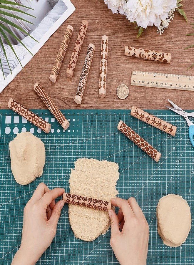 UNICRAFTALE 10Pcs Wooden Clay Texture Rollers Set for Pottery 10 Styles Ceramics Potters Stamp Roller Tools 102mm Textured Rolling Pins Modeling Pattern Rollers Kit for DIY Handmade Art Supplies - Image 2