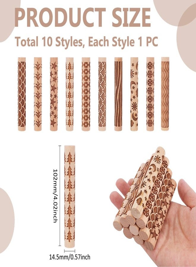 UNICRAFTALE 10Pcs Wooden Clay Texture Rollers Set for Pottery 10 Styles Ceramics Potters Stamp Roller Tools 102mm Textured Rolling Pins Modeling Pattern Rollers Kit for DIY Handmade Art Supplies - Image 3