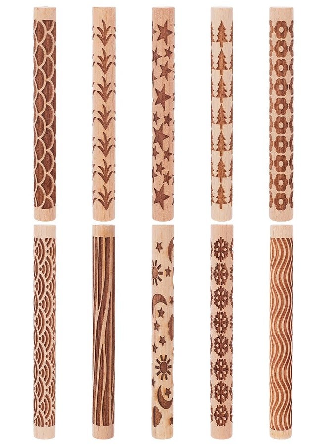 UNICRAFTALE 10Pcs Wooden Clay Texture Rollers Set for Pottery 10 Styles Ceramics Potters Stamp Roller Tools 102mm Textured Rolling Pins Modeling Pattern Rollers Kit for DIY Handmade Art Supplies - Image 1
