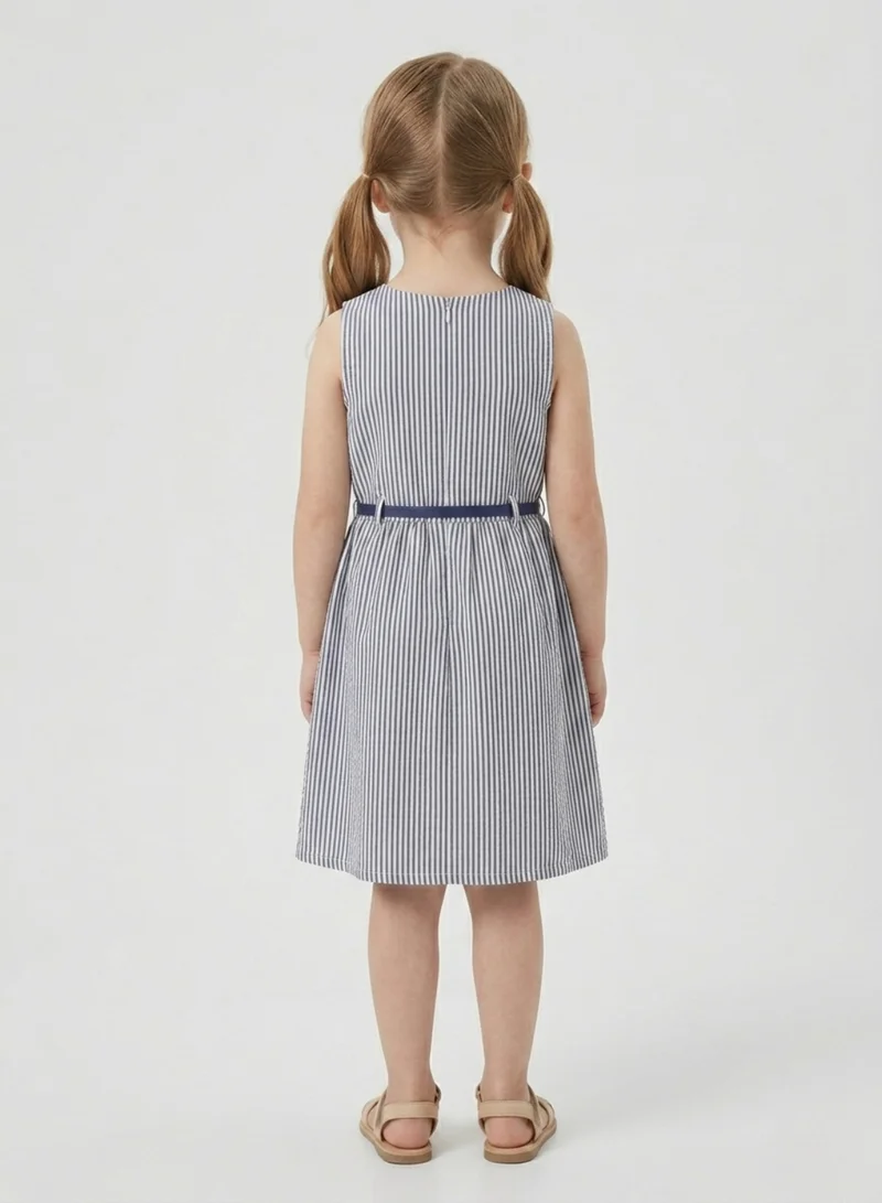 babyqlo Girls Striped Sleeveless Casual Summer Dress Blue Belt