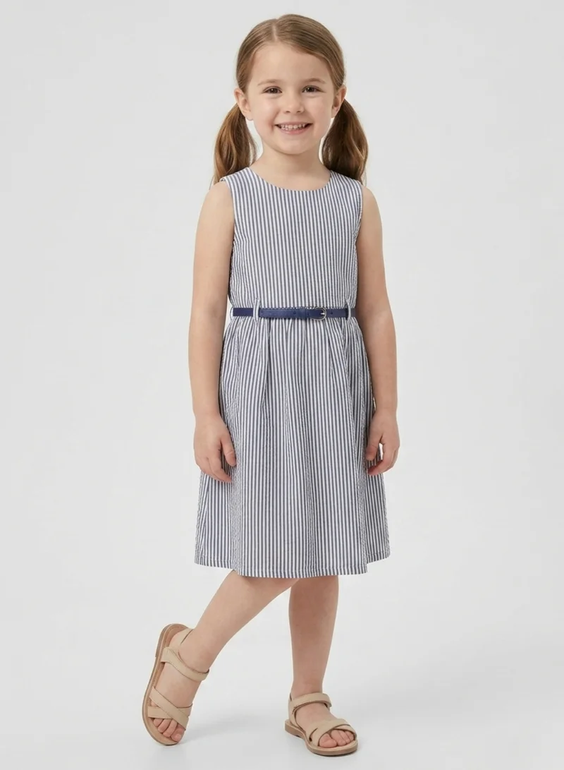 babyqlo Girls Striped Sleeveless Casual Summer Dress Blue Belt