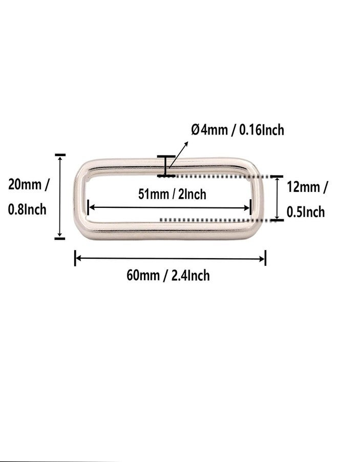 BIKICOCO Metal Rectangle Ring Buckles Square Strap Webbing Belt Rings for Bag Purse Non Welded 2 x 1/2 Inch, Silver, Pack of 20 - Image 2