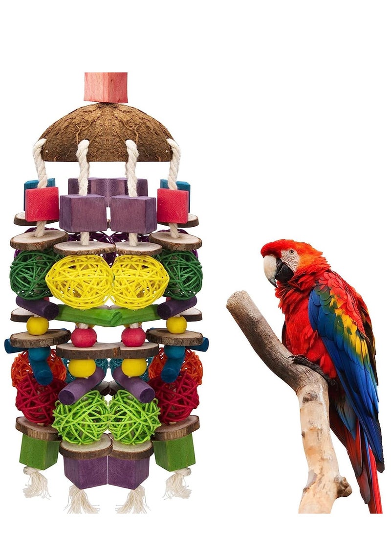 FengSVMA Large Bird Toys, Multicolored Wooden Blocks Chewing Toy for Macaws, Cokatoos, African Grey and Large Medium Parrots - Cage Bite Toy - Image 1