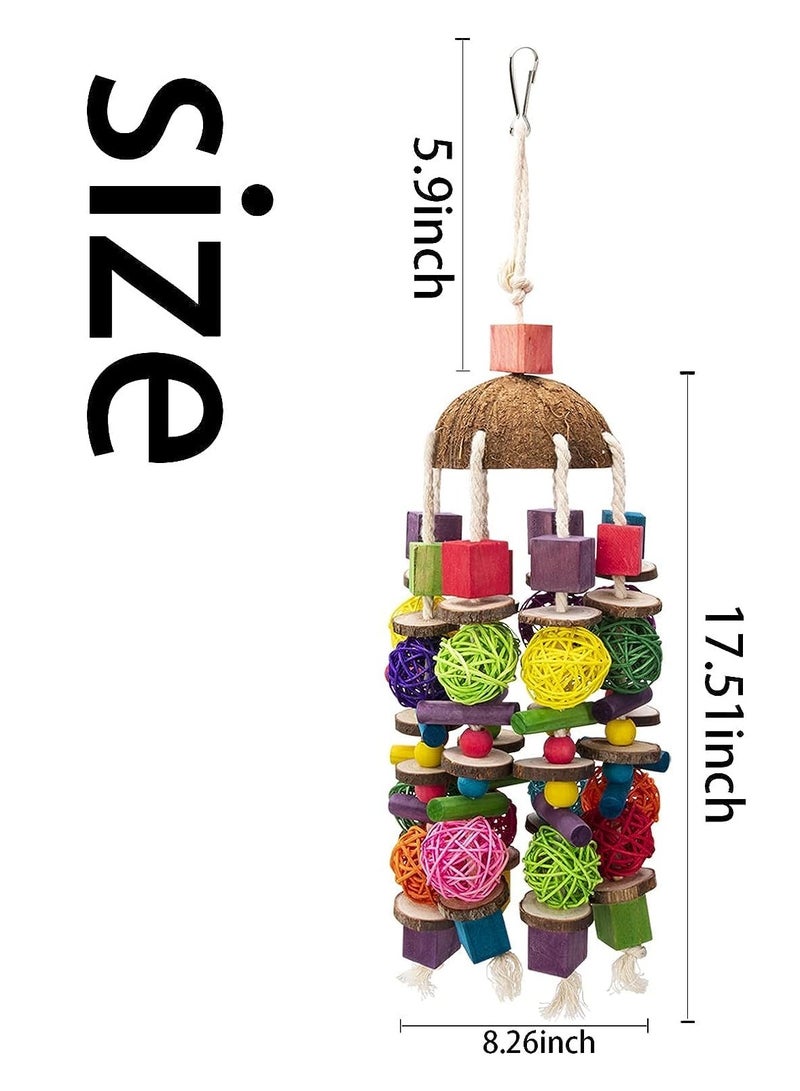 FengSVMA Large Bird Toys, Multicolored Wooden Blocks Chewing Toy for Macaws, Cokatoos, African Grey and Large Medium Parrots - Cage Bite Toy - Image 5