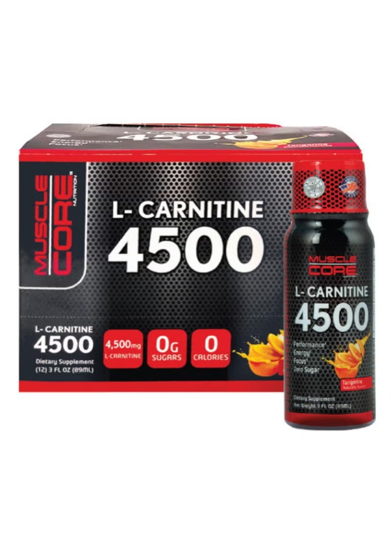 Muscle Core مكملات ماسل كور إل-كارنيتين 4500 برتقال، 89 مل - عبوة من 12 - Image 1