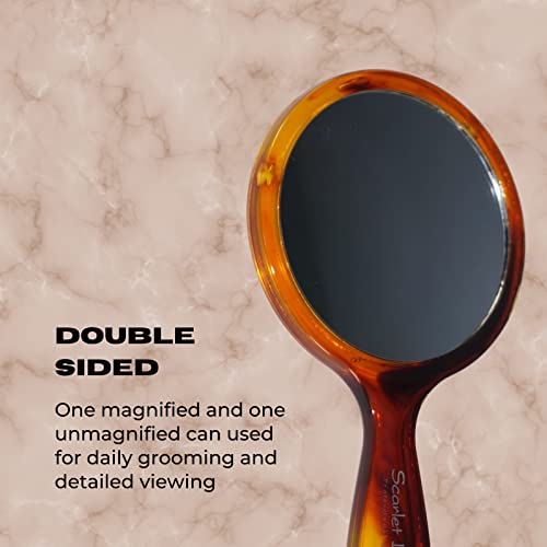 Scarlet Line Professional Series Round Shape Double Sided Magnifying Makeup Hand Mirror with Handle for Men and Women 27X14.5X1 cm - Image 3