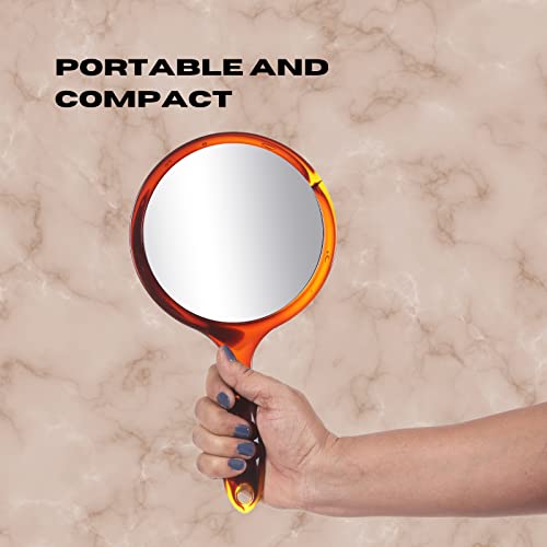 Scarlet Line Professional Series Round Shape Double Sided Magnifying Makeup Hand Mirror with Handle for Men and Women 27X14.5X1 cm - Image 4