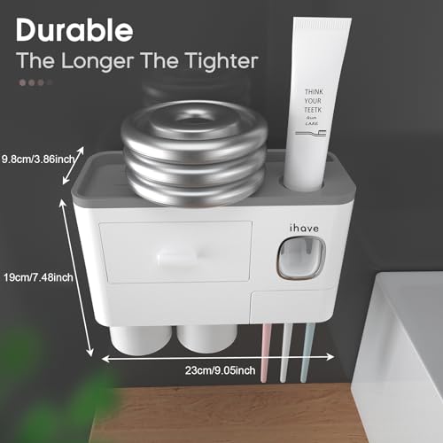 iHave Toothbrush Holders for Bathrooms, 2 Cups Toothbrush Holder Wall Mounted with Toothpaste Dispenser - Large Capacity Tray, Cosmetic Drawer - Bathroom Decor & Bathroom Accessories - Image 5