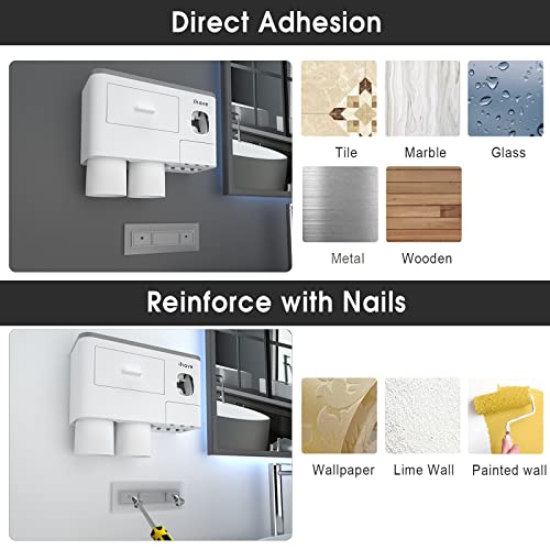 iHave Toothbrush Holders for Bathrooms, 2 Cups Toothbrush Holder Wall Mounted with Toothpaste Dispenser - Large Capacity Tray, Cosmetic Drawer - Bathroom Decor & Bathroom Accessories - Image 4